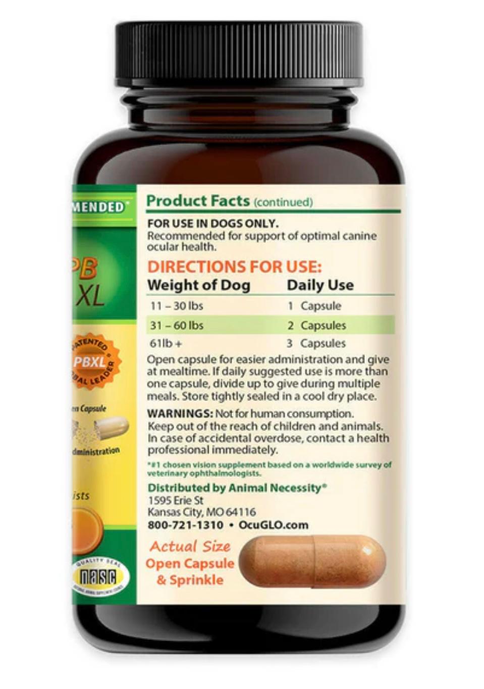 Ocu-GLO PBXL Vision for Medium and Large Dogs (90 Powder Blend Capsules)